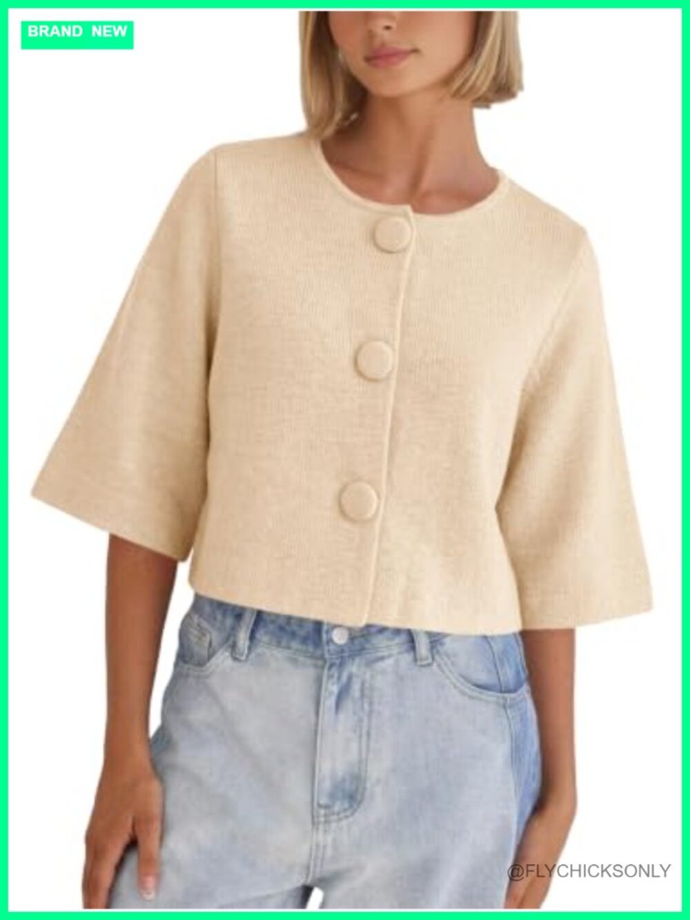 Cropped Half Sleeve Cardigan Sweater Knit Button Down Top